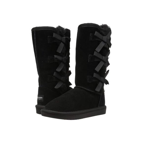 NIB Koolaburra Ugg Victoria Tall Bow Girls Suede‎ Shearling Boots Black - Picture 1 of 6